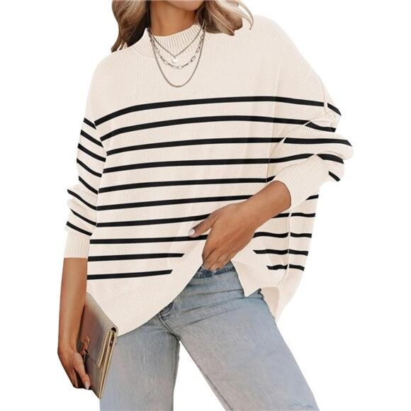 Women's Fall Casual Long Sleeve Crew Neck Sweater – Oversized Ribbed Knit - Picture 1 of 7